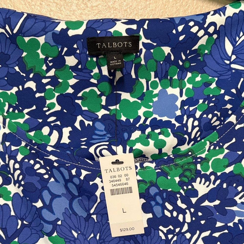 Talbots Blue and Green Floral Midi Dress - Picture 2 of 3